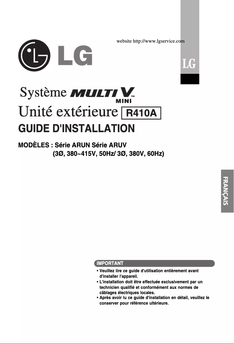 Page 1 de la notice Manuel utilisateur LG ARUN60LS2