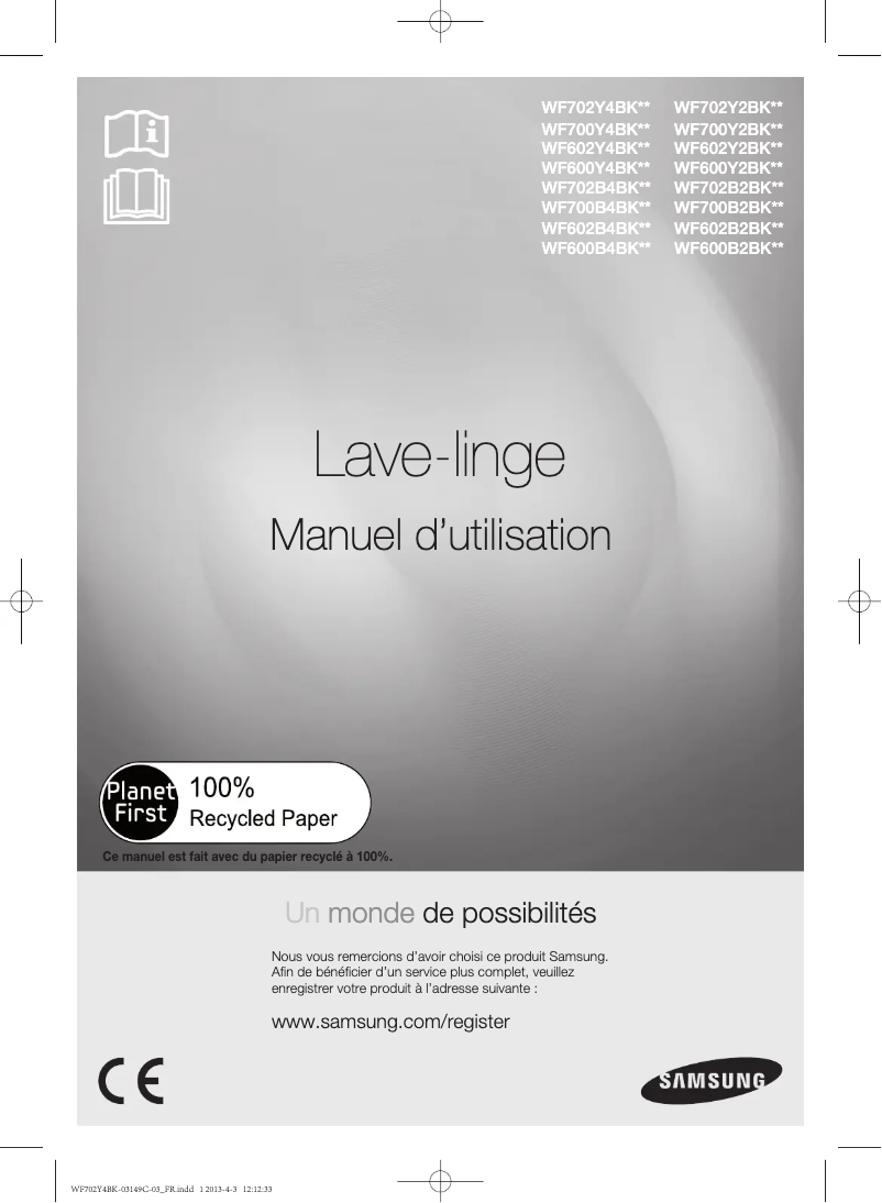 Page 1 de la notice Manuel utilisateur Samsung WF600B4BKWQ/EF