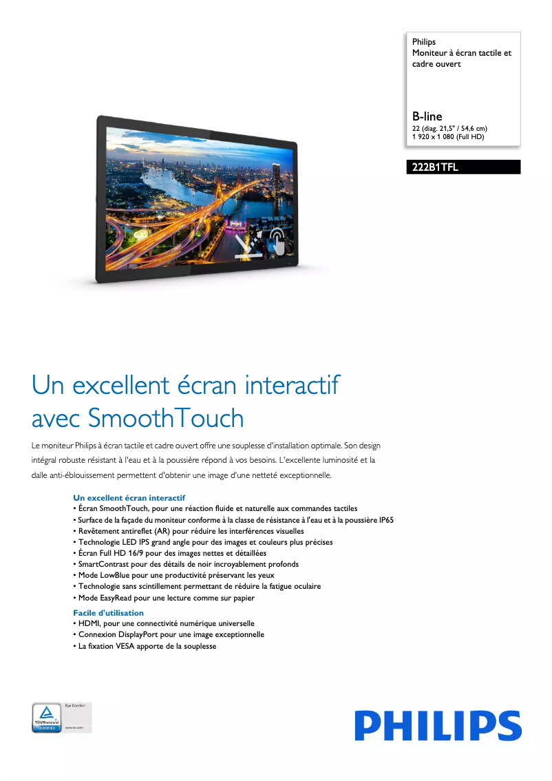 Page 1 de la notice Fiche technique Philips B Line 222B1TFL