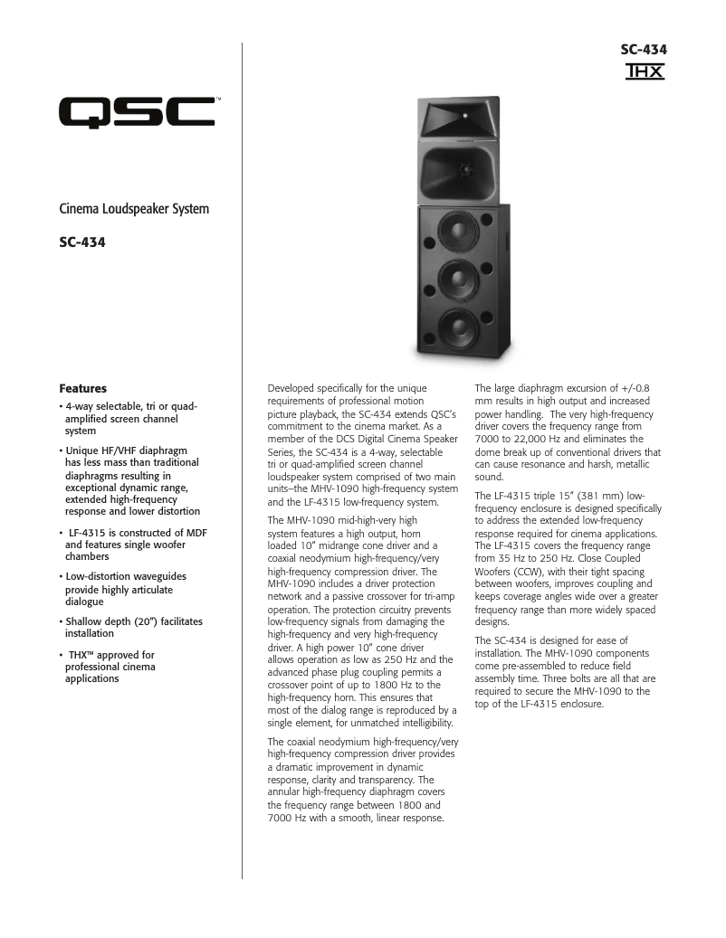 Page 1 de la notice Fiche technique QSC SC-434