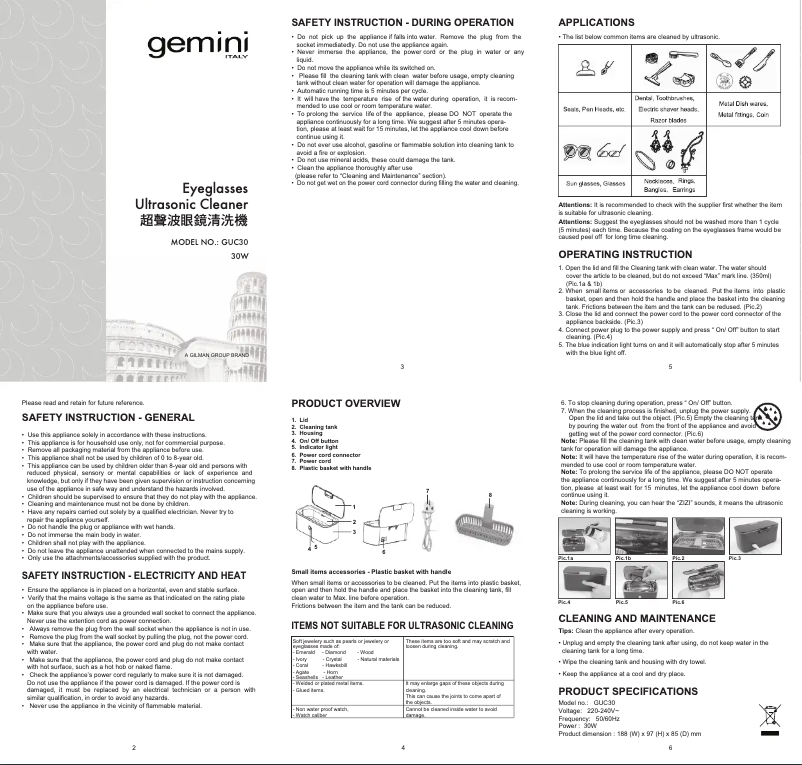 Page 1 de la notice Manuel utilisateur Gemini GUC30