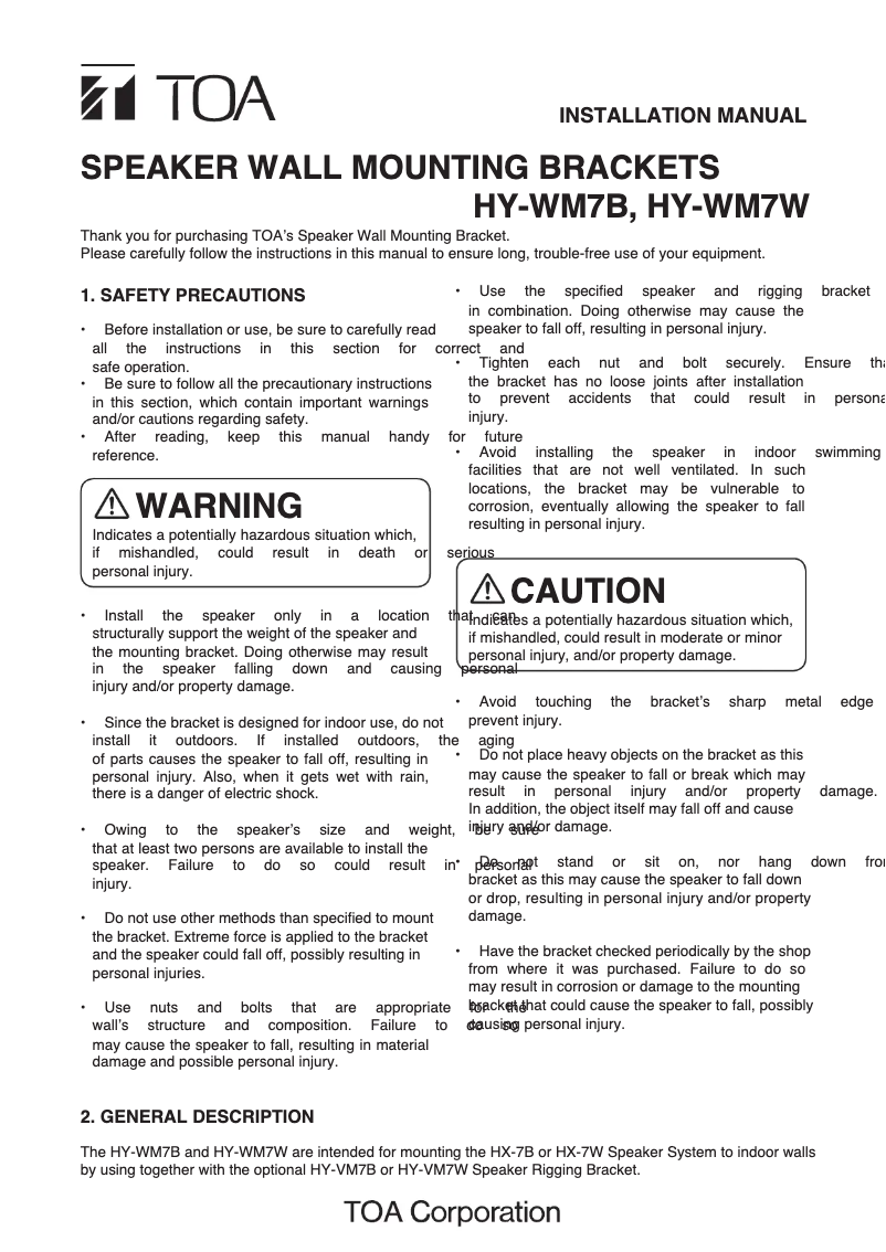 Page 1 de la notice Manuel utilisateur TOA HY-WM7