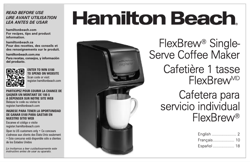 Page 1 de la notice Manuel utilisateur Hamilton Beach FlexBrew 49903