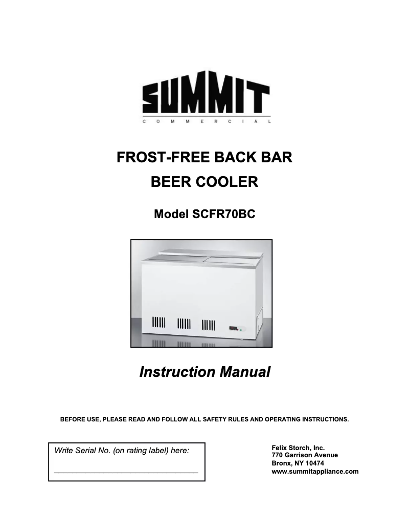 Page n°1 - Manuel utilisateur Summit Commercial SCFR70BC