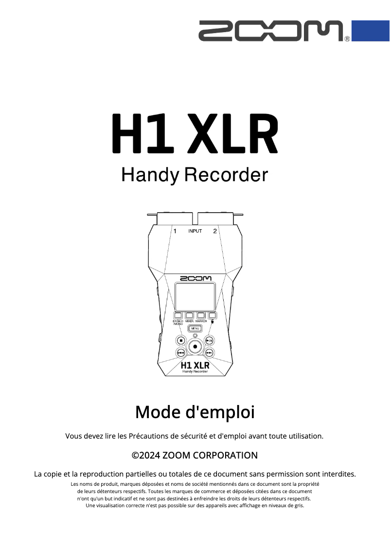 Image de la première page du manuel de l'appareil H1 XLR