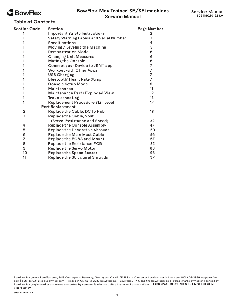 Page 1 de la notice Manuel utilisateur Bowflex Max Trainer SEi