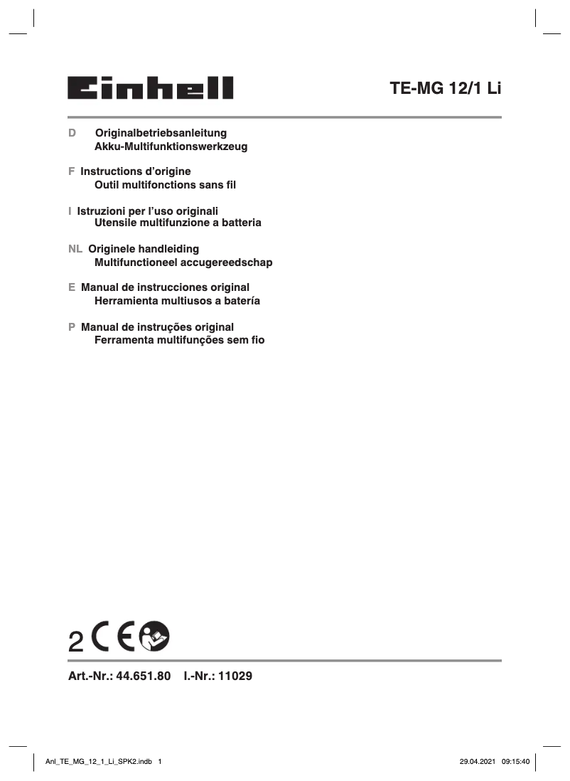 Page 1 de la notice Manuel utilisateur Einhell TE-MG 12/1 Li