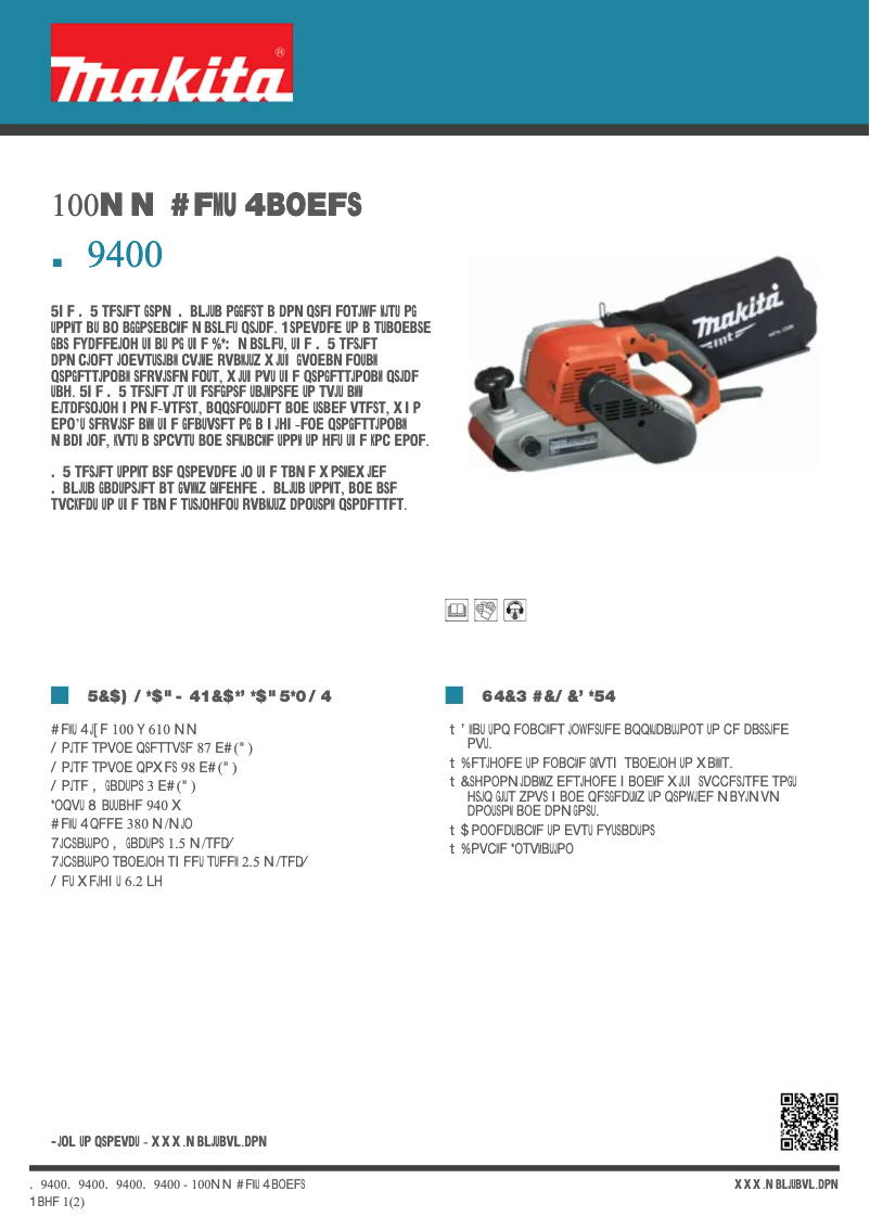 Page 1 de la notice Fiche technique Makita M9400