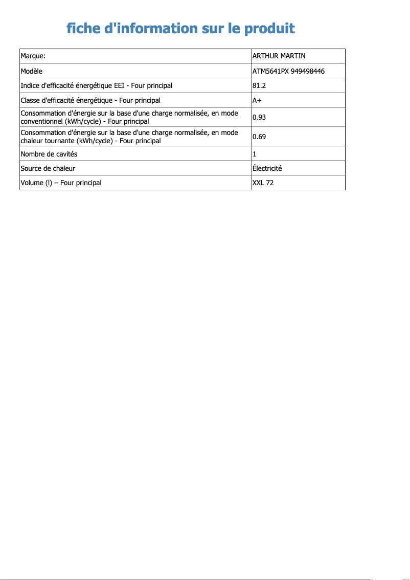 Page 1 de la notice Fiche technique Electrolux ATM5641PX