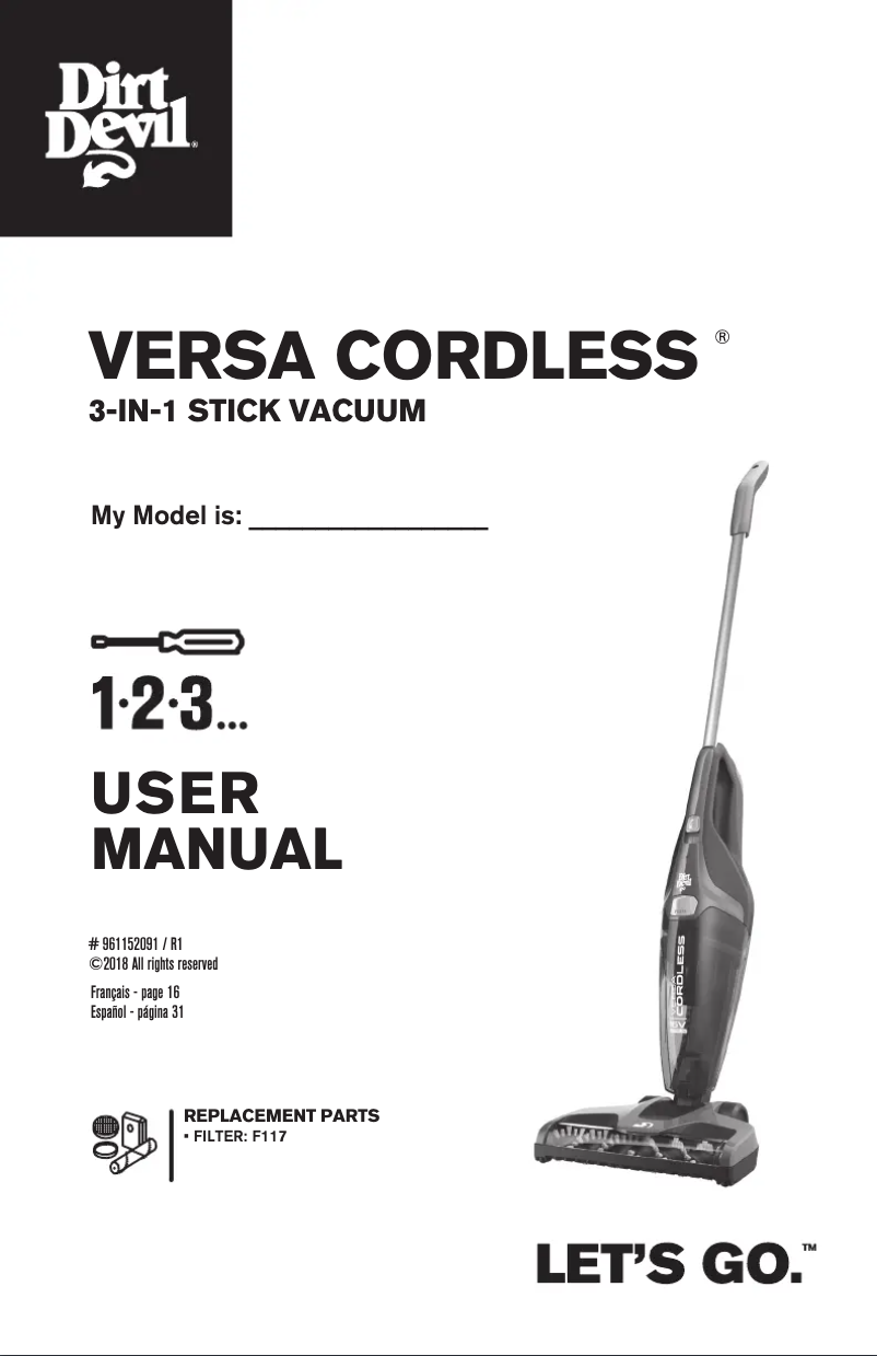 Page 1 de la notice Manuel utilisateur Dirt Devil Versa Cordless 3-in-1