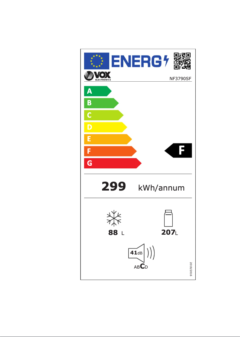 Página 1 del manual Etiqueta energética VOX NF3790SF