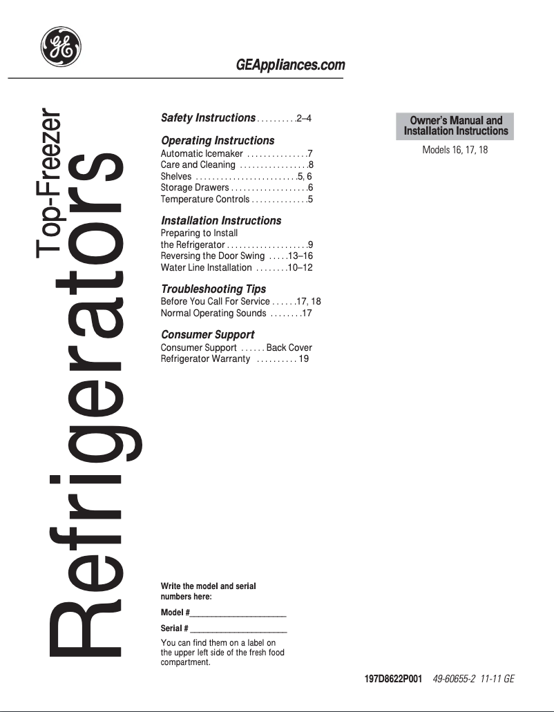 Page 1 of the manual User Manual Hotpoint HTN17CBDRWW
