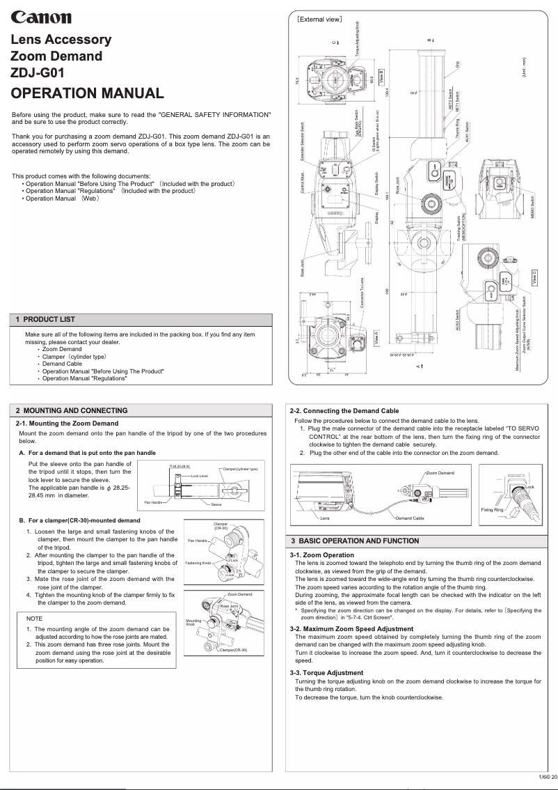 Page 1 de la notice Manuel utilisateur Canon ZDJ-G01
