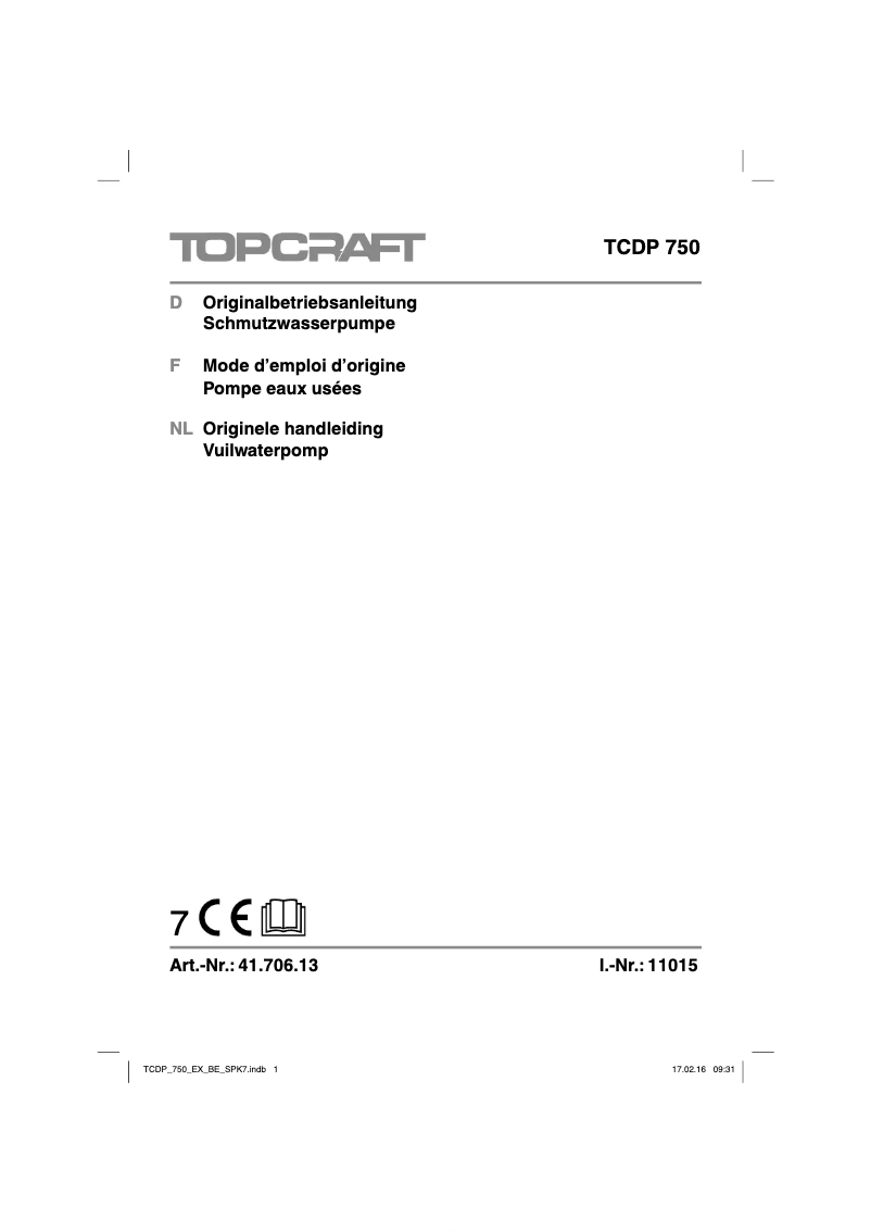 Page n°1 - Manuel utilisateur Topcraft TCDP 750