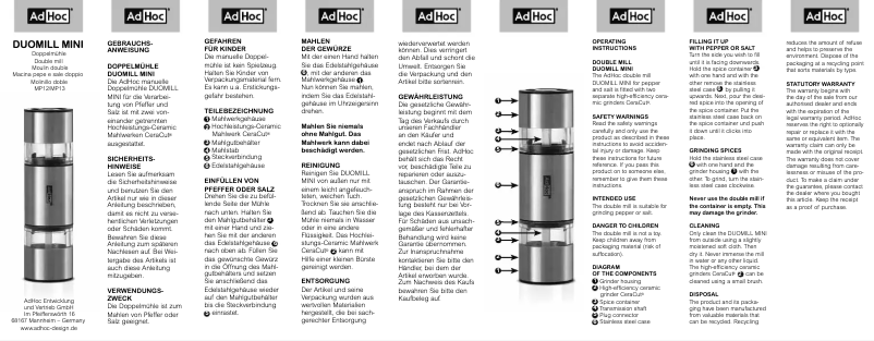 Page 1 de la notice Manuel utilisateur AdHoc Duomill Mini MP13
