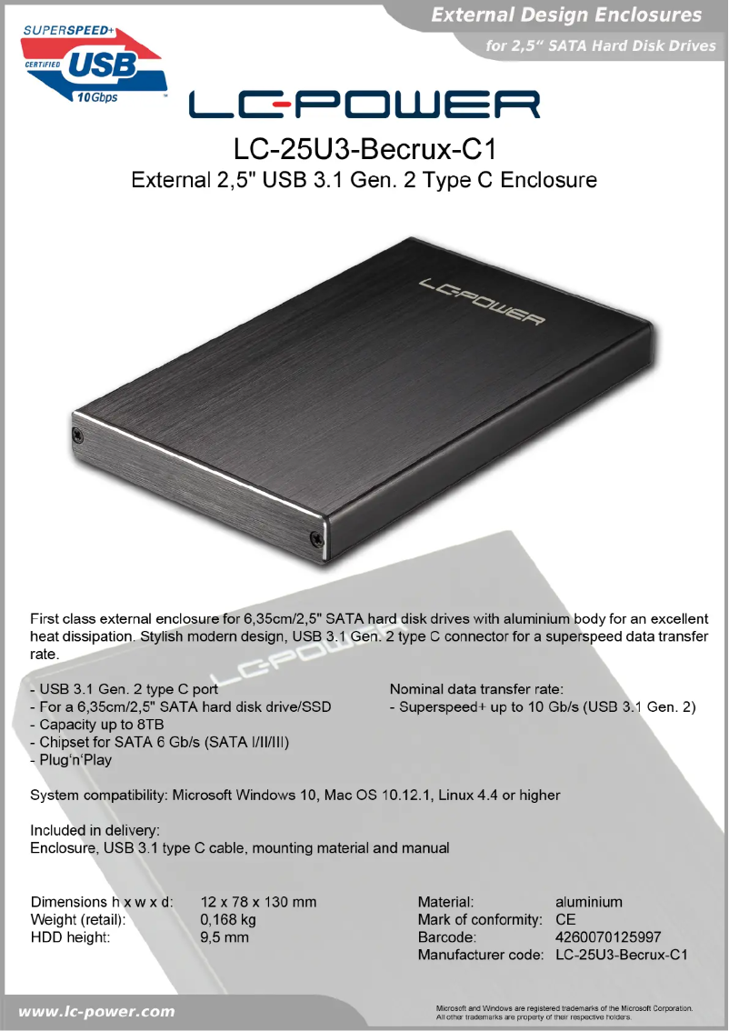 Página 1 del manual Ficha técnica LC-Power LC-25U3-Becrux-C1