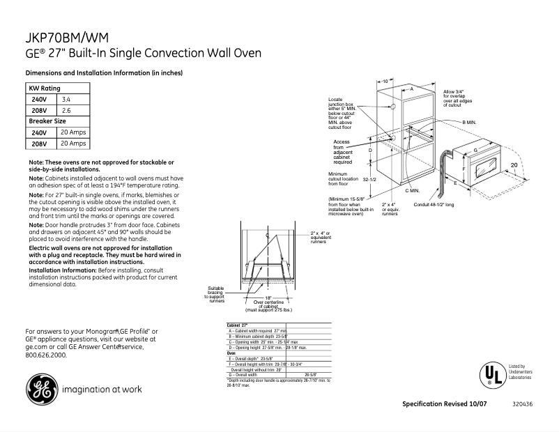 Page n°1 - Fiche technique GE JKP70WMWW