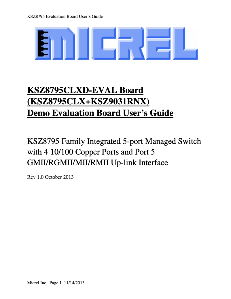 Página 1 del manual Manual de usuario Microchip KSZ8795CLXD-Eval