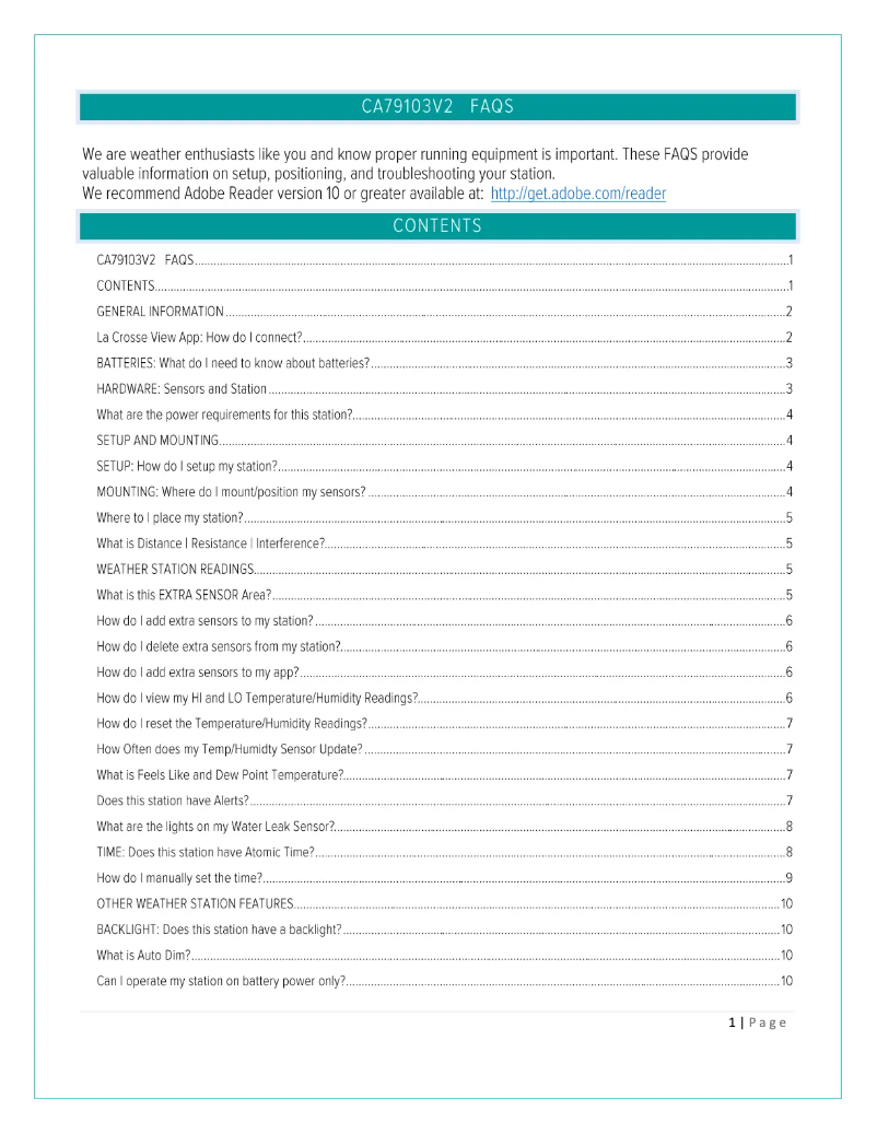 Page n°1 - FAQ La Crosse Technology CA79103V2