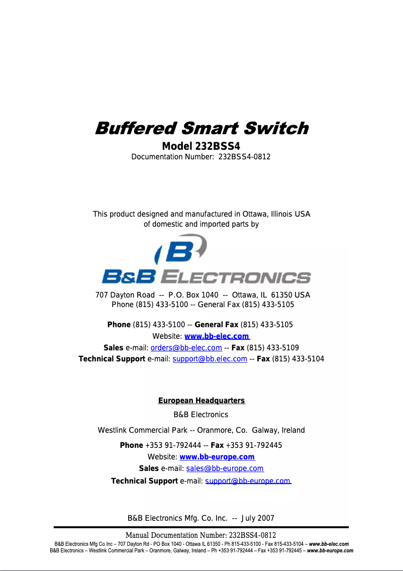 Page 1 de la notice Manuel utilisateur IMC Networks 232BSS4