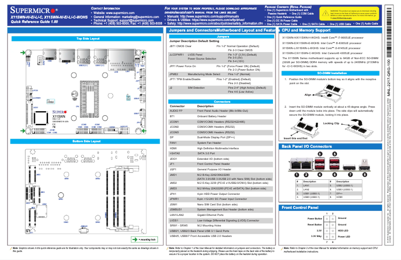 Page 1 de la notice Guide de démarrage rapide Supermicro X11SWN-C