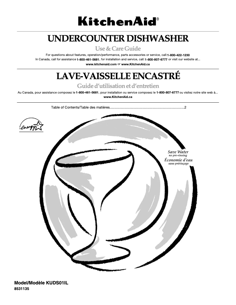 Page 1 de la notice Manuel utilisateur KitchenAid KUDS01ILBS6