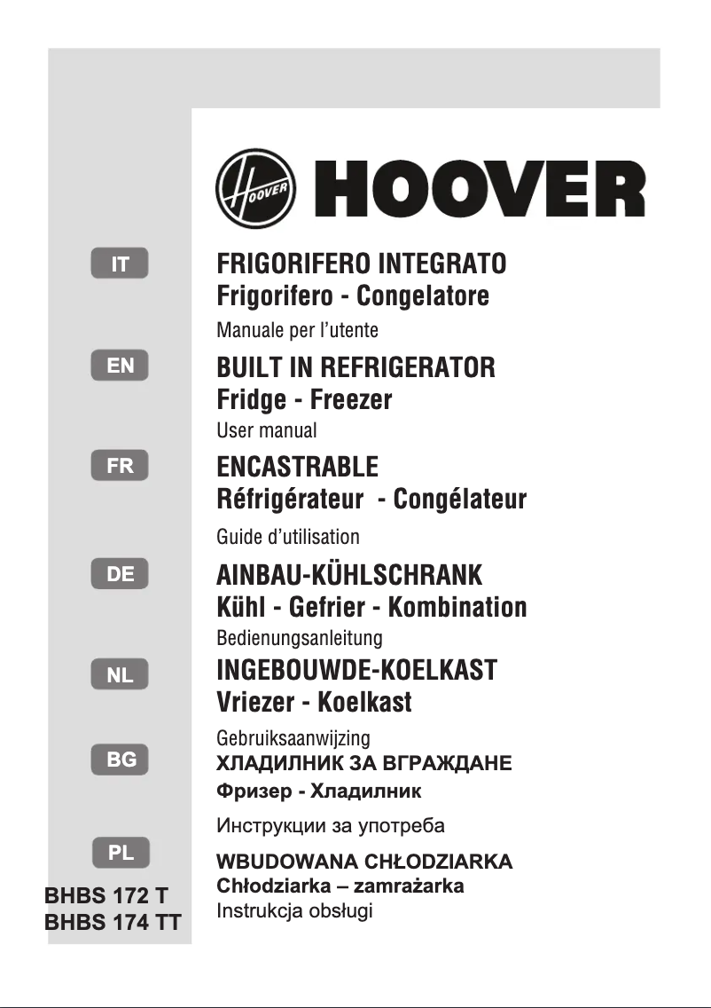 Page n°1 - Manuel utilisateur Hoover BHBS 172 T