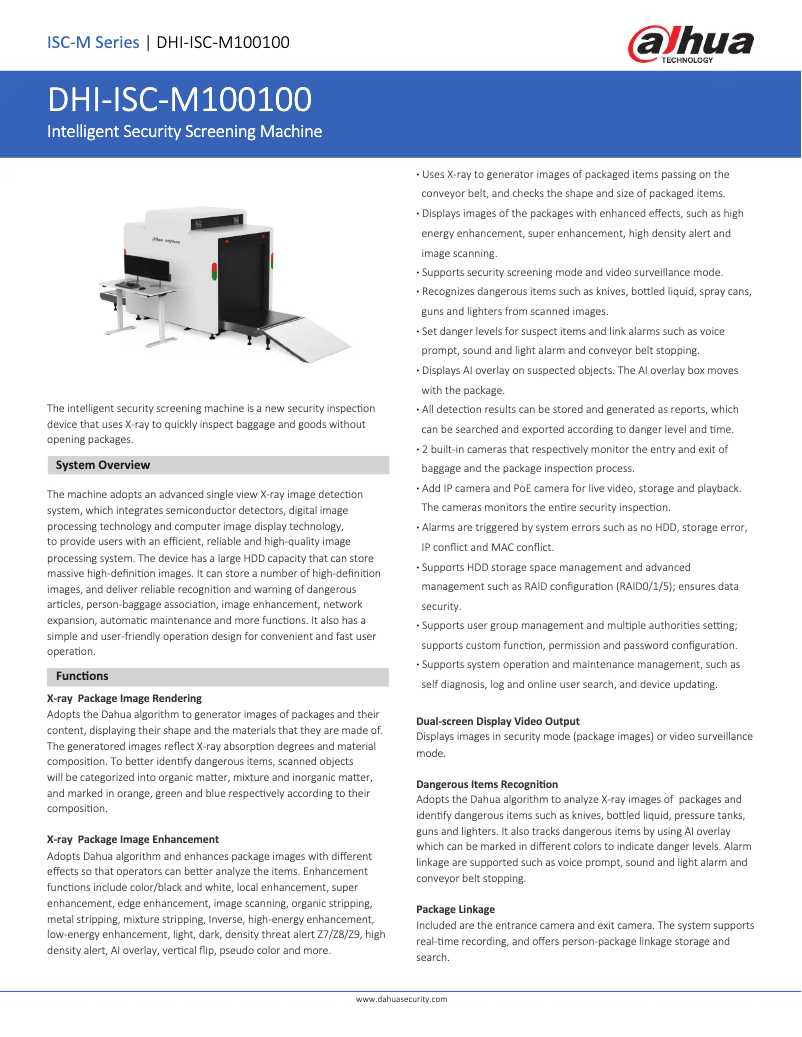 Page 1 de la notice Fiche technique Dahua Technology ISC-M100100