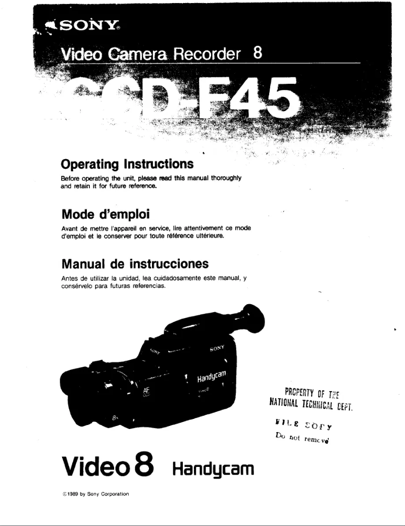 Page 1 de la notice Manuel utilisateur Sony CCD-F45