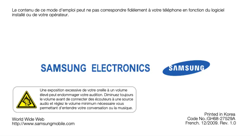 Page 1 de la notice Manuel utilisateur Samsung S7070