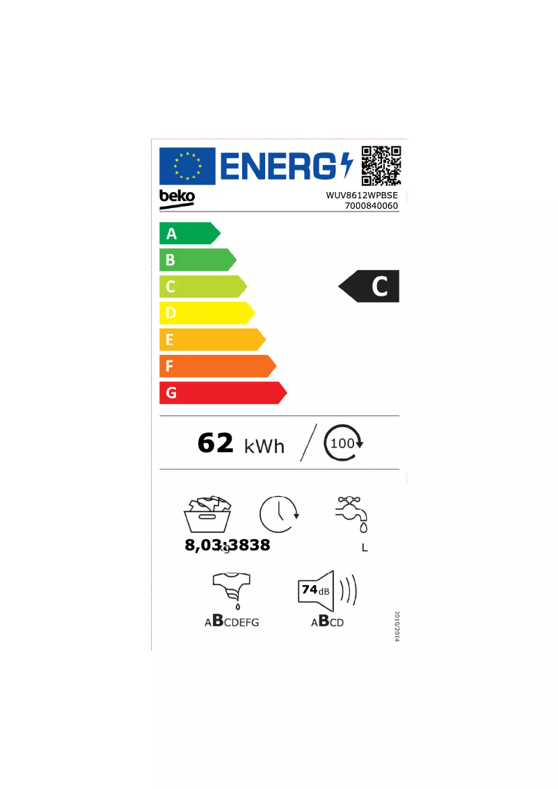 Page 1 de la notice Manuel utilisateur Beko WUV8612WPBSE