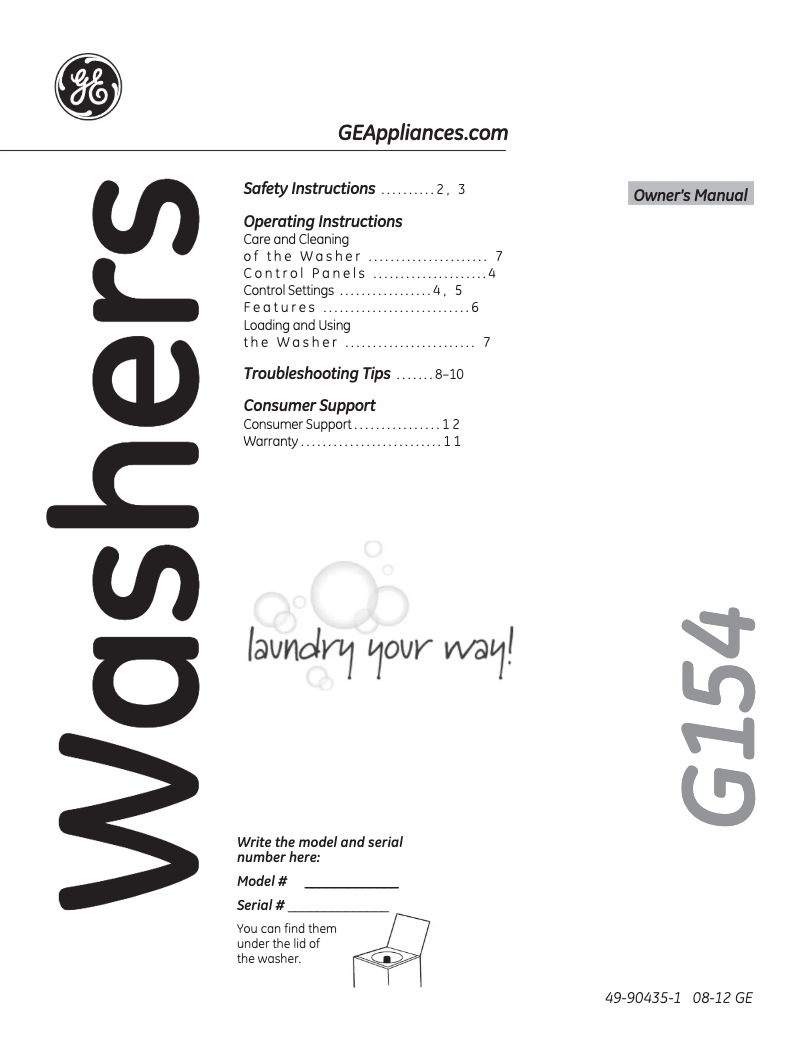 Page 1 de la notice Manuel d'utilisation et d'entretien GE GCWP1800DWW