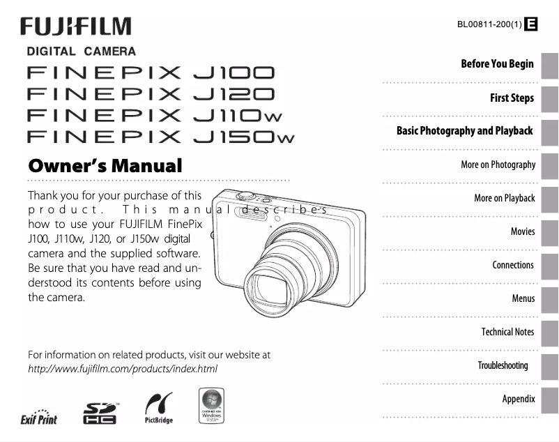Page 1 de la notice Manuel utilisateur Fujifilm FinePix J150w