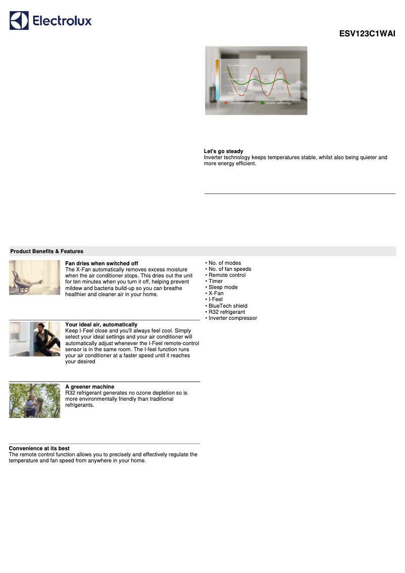 Page 1 de la notice Fiche technique Electrolux ESV123C1WAI