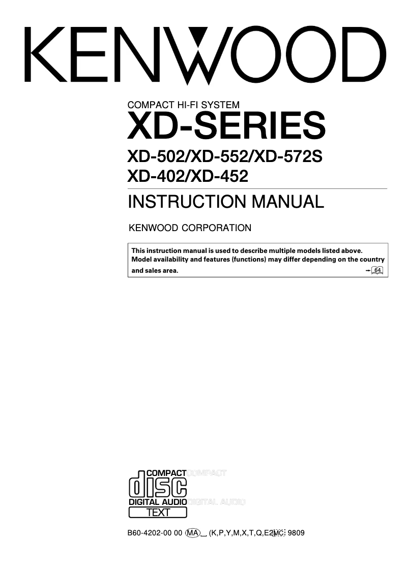 Page 1 de la notice Manuel utilisateur Kenwood XD-402