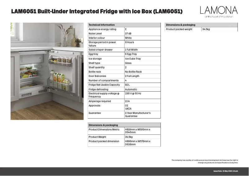 Page 1 de la notice Fiche technique Lamona LAM6051