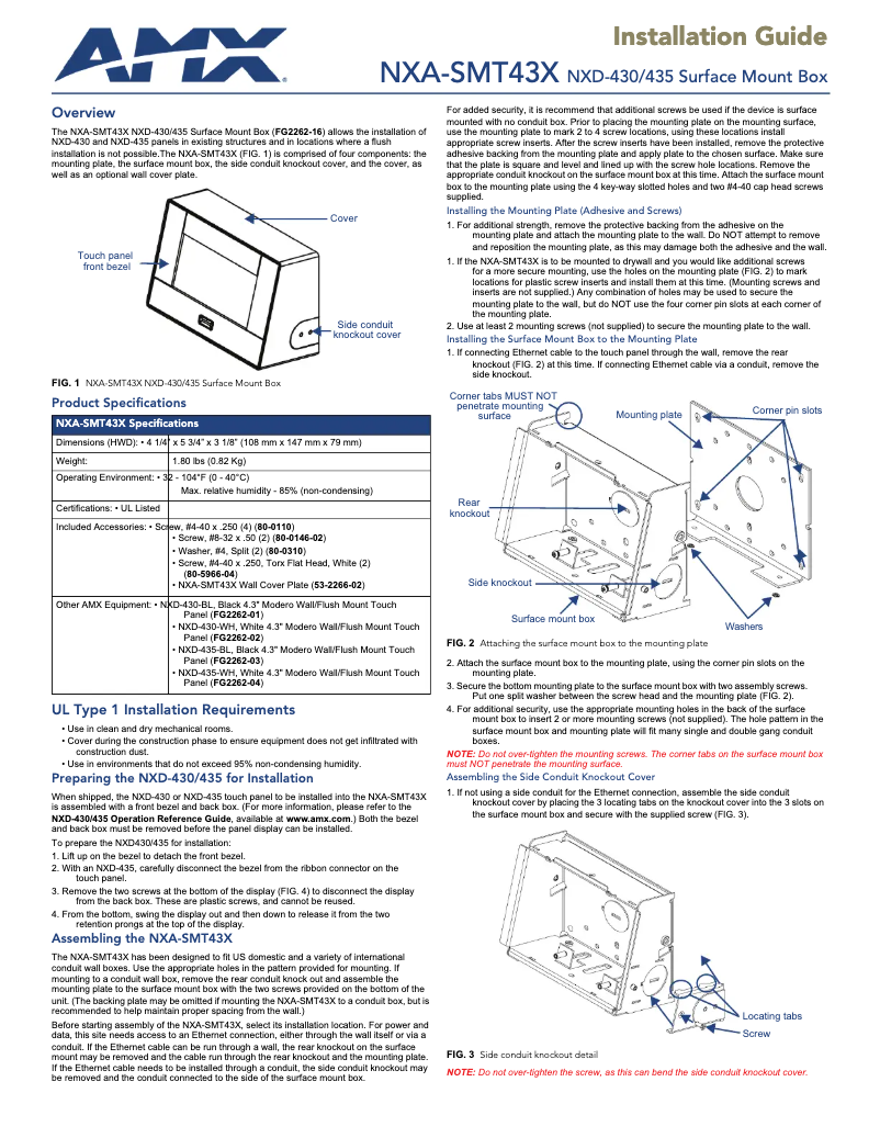 Page 1 de la notice Manuel utilisateur AMX NXA-SMT43X