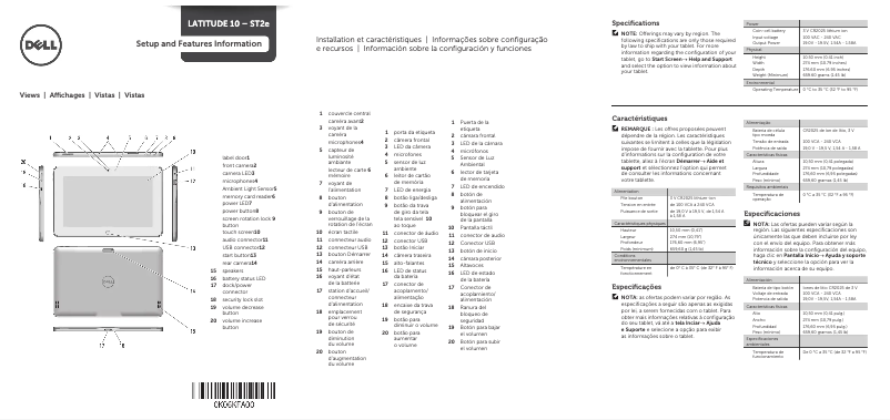 Page 1 de la notice Guide d'installation Dell Latitude 10 ST2e