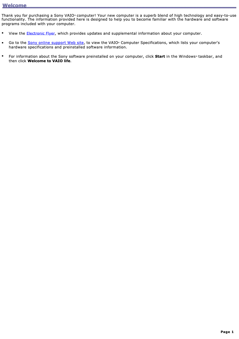 Page n°1 - Manuel utilisateur Sony Vaio VGC-RB34G