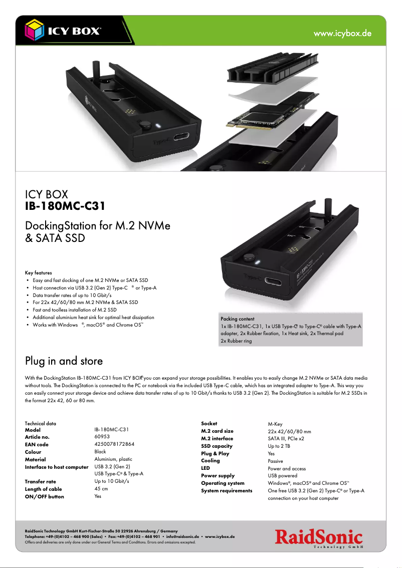 Page n°1 - Fiche technique Icy Box IB-180MC-C31
