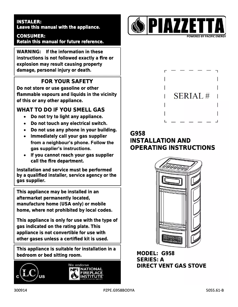 Page 1 de la notice Manuel utilisateur Piazzetta G958