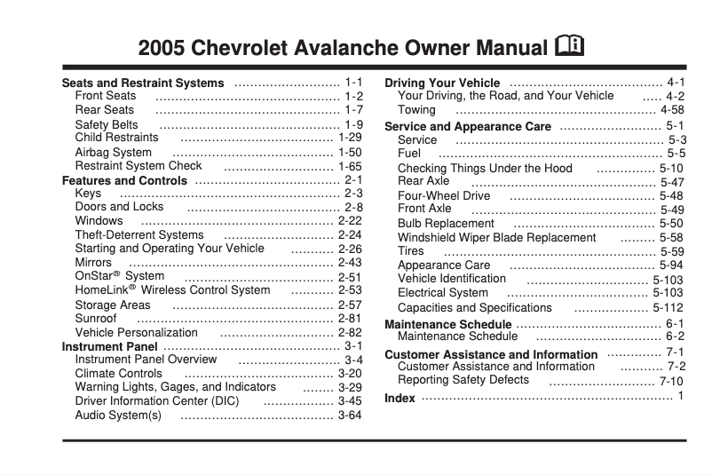 Page 1 de la notice Manuel utilisateur Chevrolet Avalanche (2016)