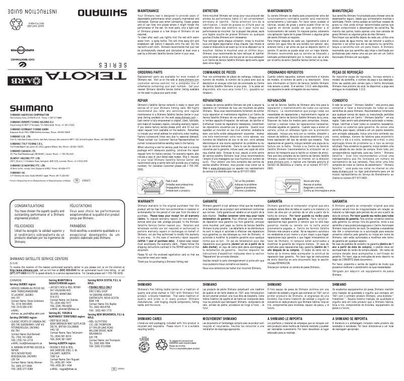 Page 1 of the manual User Manual Shimano Tekota 300