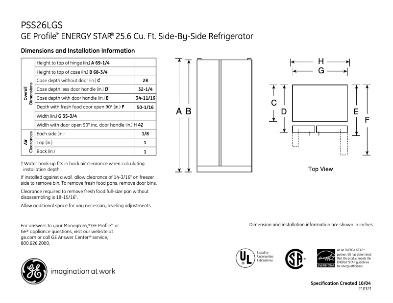 Imagen de la primera página del manual del dispositivo Profile PSS26LGSWW