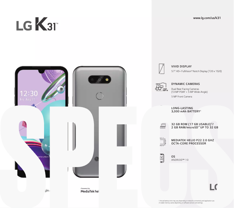 Page n°1 - Fiche technique LG K31