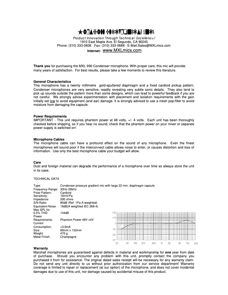 Page 1 de la notice Manuel utilisateur MXL 990