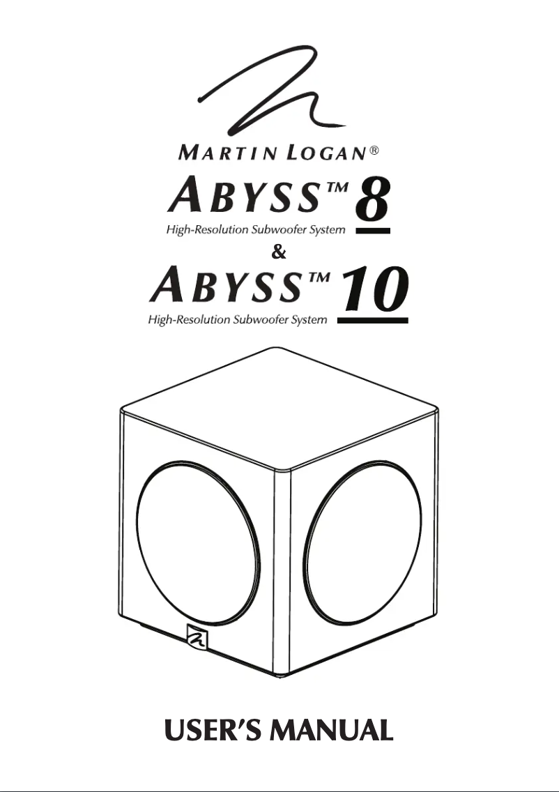 Page 1 de la notice Manuel utilisateur Martin Logan Abyss 10
