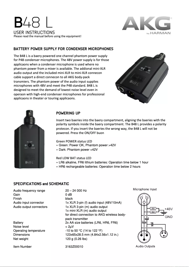 Page n°1 - Mode d'emploi AKG B48 L