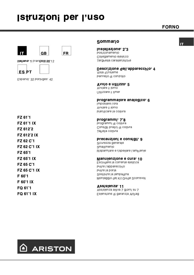 Page 1 de la notice Manuel utilisateur Ariston Thermo FZ61.1