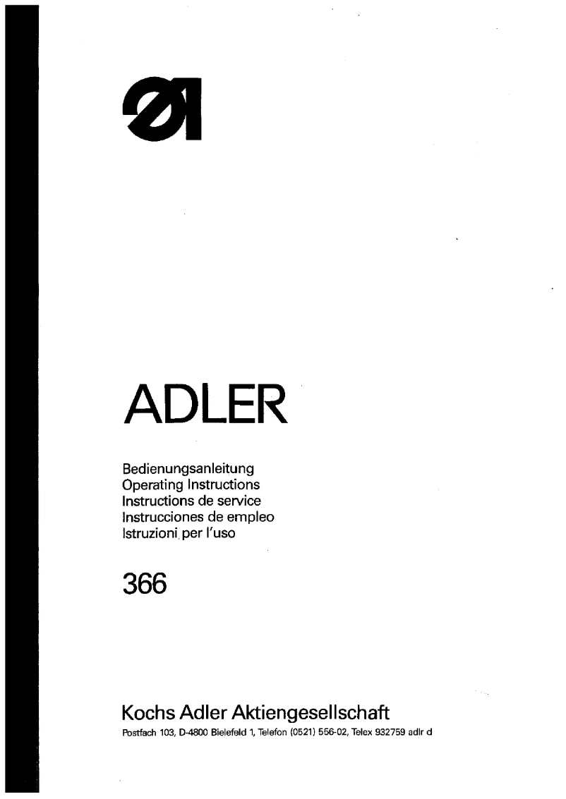 Page n°1 - Manuel utilisateur Dürkopp Adler 366